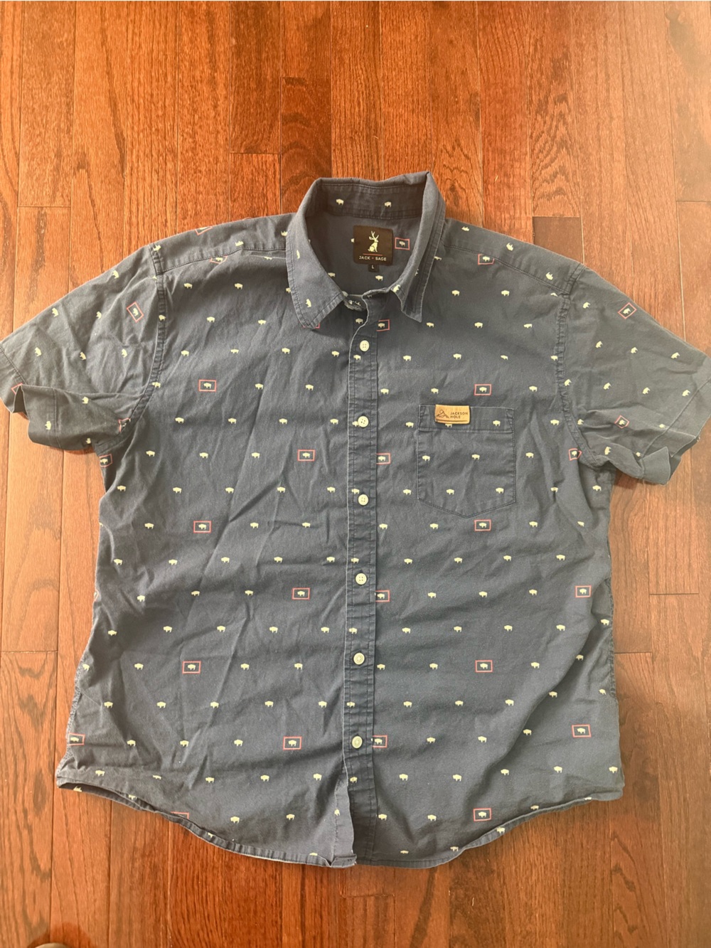 Jack & Sage L buffalo Jackson Hole -Sleeve Navy Button-Down Shirt